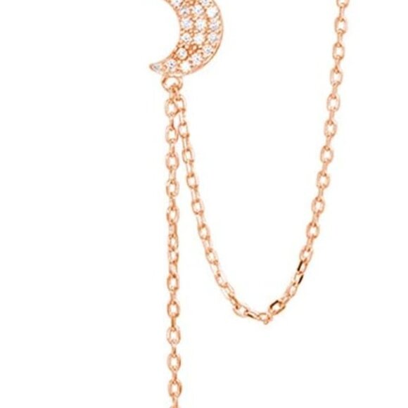 925 Sterling Silver Cuff Earrings Chain for Women Asymmetric Star Moon Earrings - Picture 1 of 7